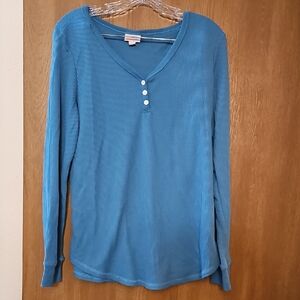 LuLaRoe Blue Long Sleeve Button Top